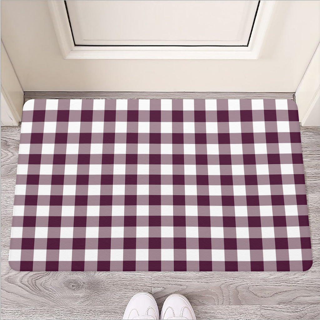 Burgundy And White Check Pattern Print Rubber Doormat