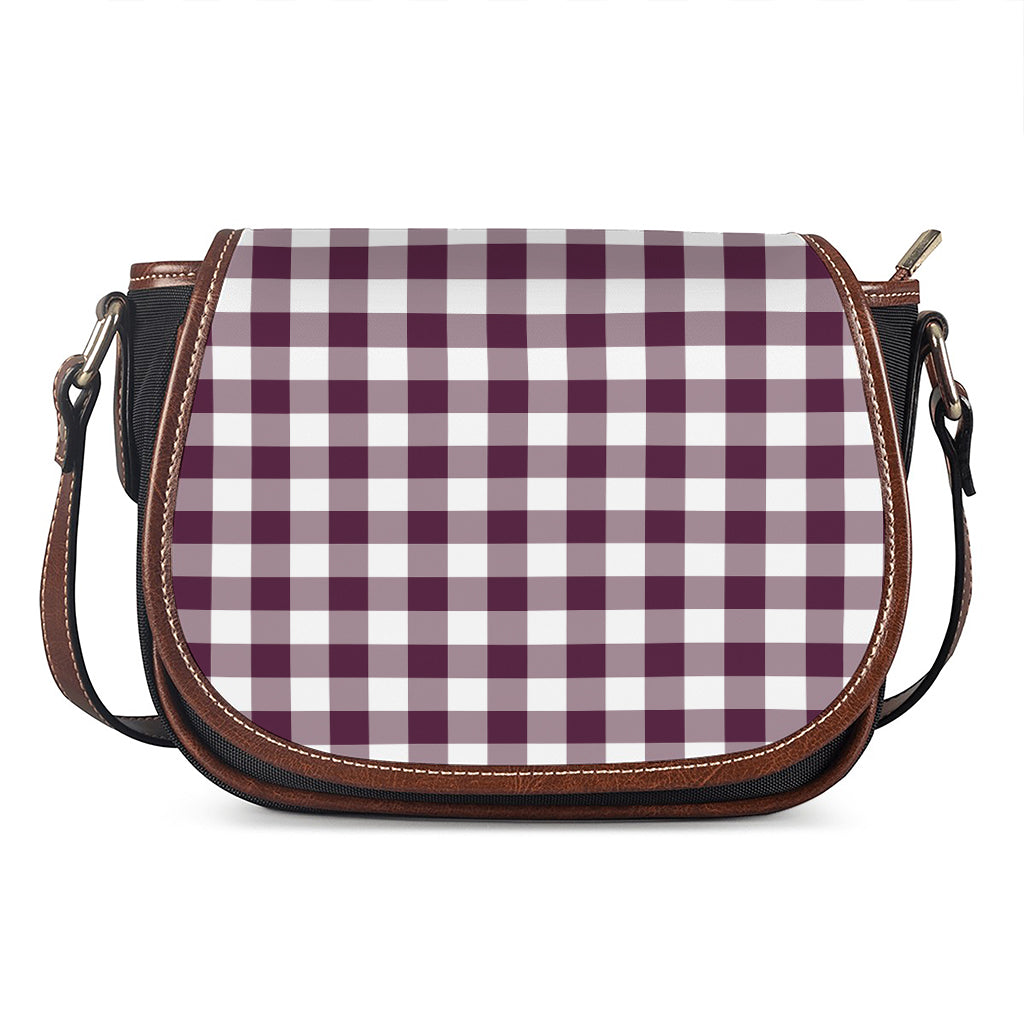 Burgundy And White Check Pattern Print Saddle Bag