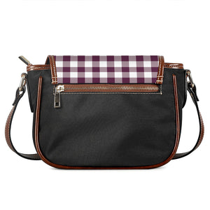 Burgundy And White Check Pattern Print Saddle Bag