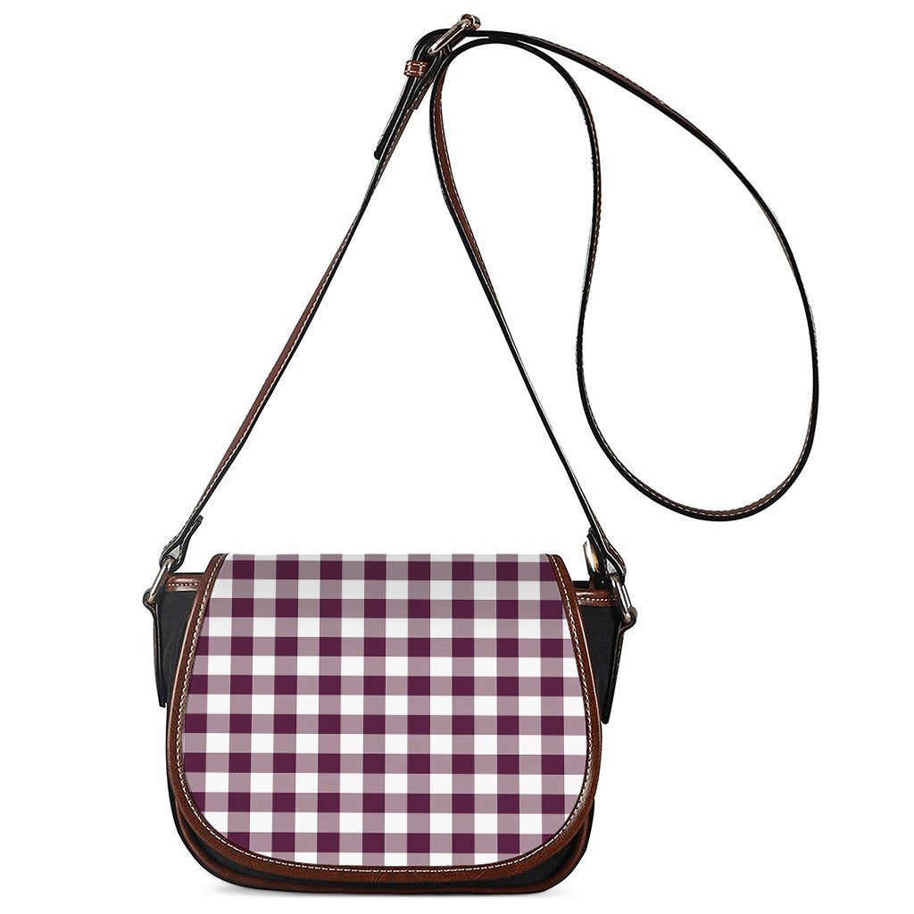 Burgundy And White Check Pattern Print Saddle Bag