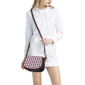 Burgundy And White Check Pattern Print Saddle Bag