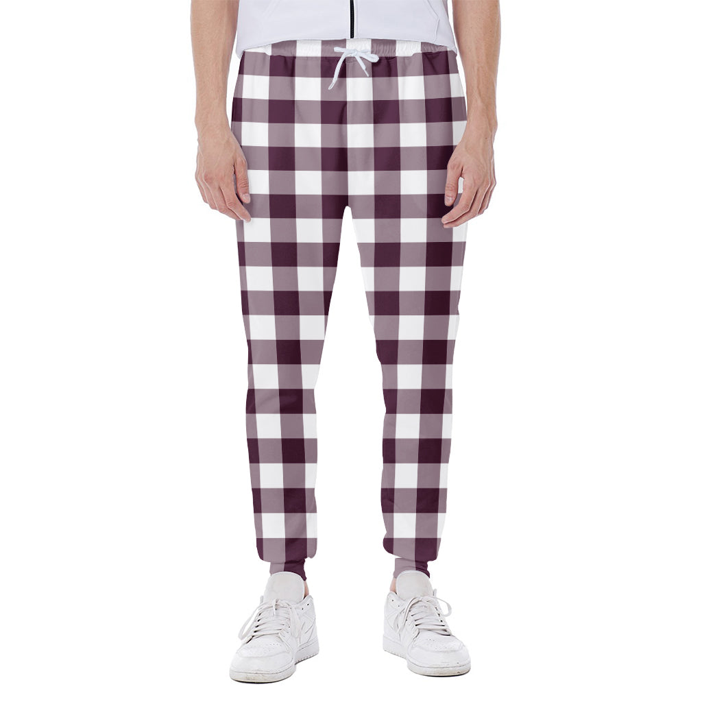 Burgundy And White Check Pattern Print Scuba Joggers