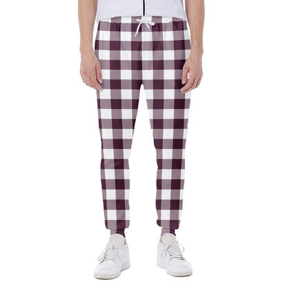 Burgundy And White Check Pattern Print Scuba Joggers