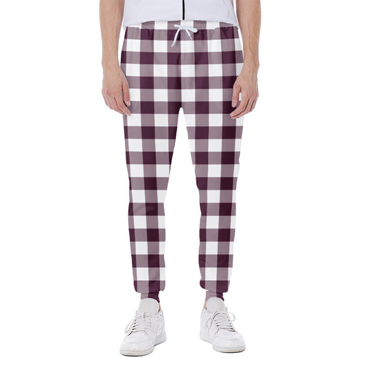 Burgundy And White Check Pattern Print Scuba Joggers