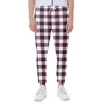 Burgundy And White Check Pattern Print Scuba Joggers