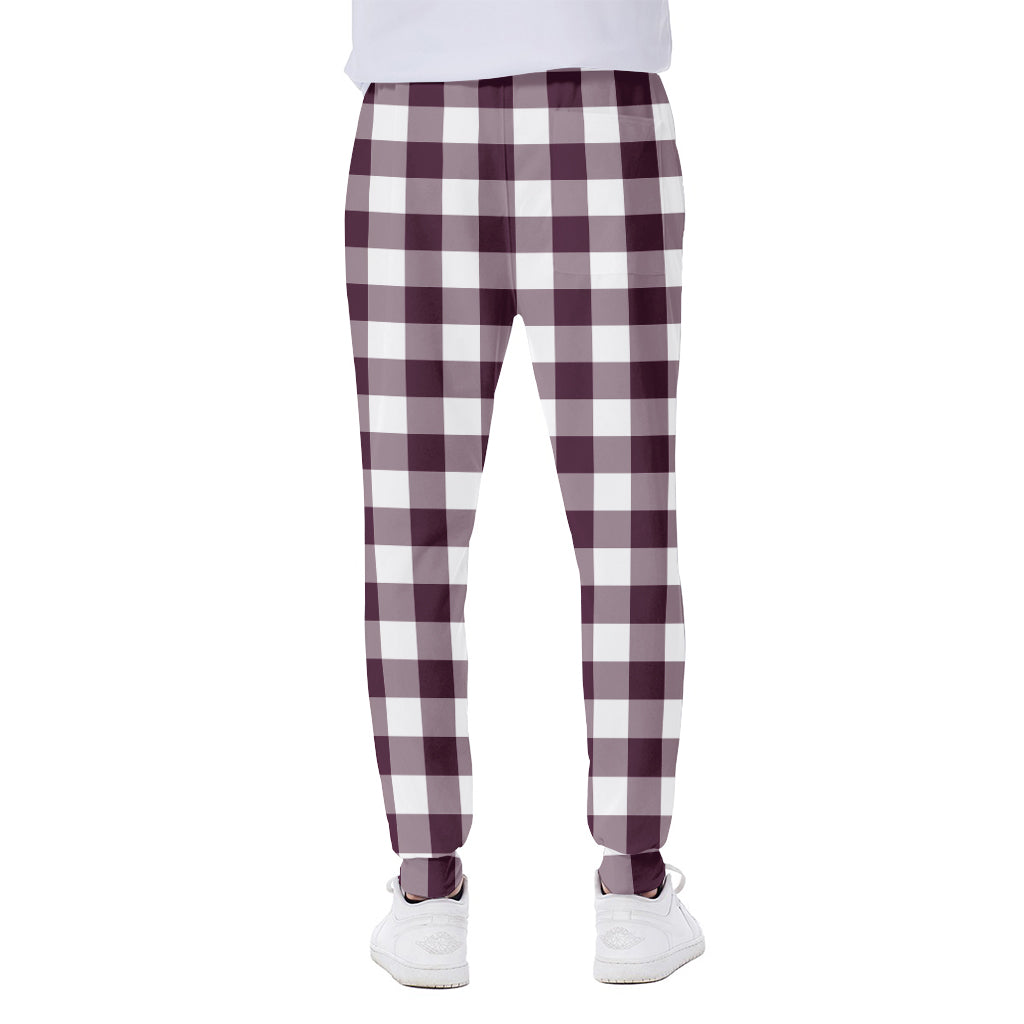 Burgundy And White Check Pattern Print Scuba Joggers