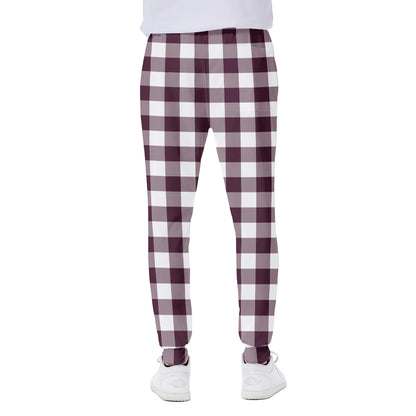 Burgundy And White Check Pattern Print Scuba Joggers