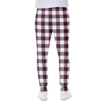 Burgundy And White Check Pattern Print Scuba Joggers