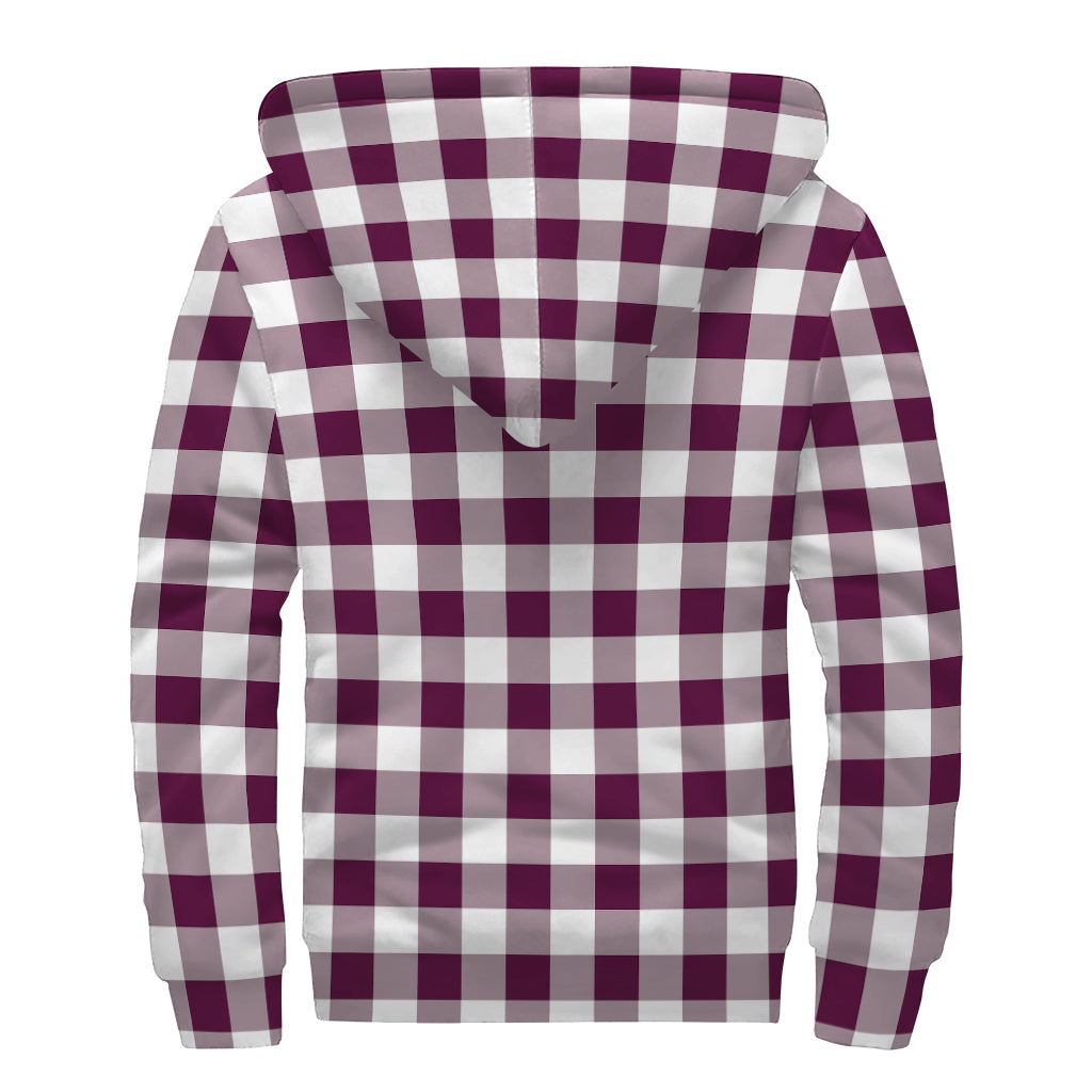 Burgundy And White Check Pattern Print Sherpa Lined Zip Up Hoodie