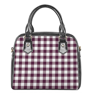 Burgundy And White Check Pattern Print Shoulder Handbag