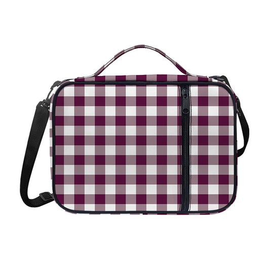 Burgundy And White Check Pattern Print Shoulder Strap Bible Bag