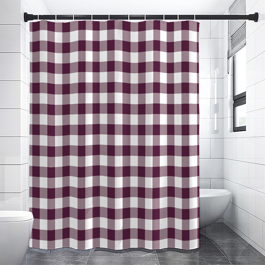 Burgundy And White Check Pattern Print Shower Curtain