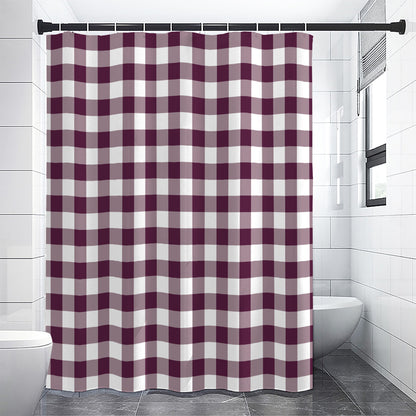 Burgundy And White Check Pattern Print Shower Curtain