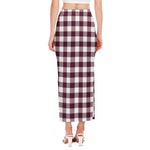 Burgundy And White Check Pattern Print Side Slit Maxi Skirt