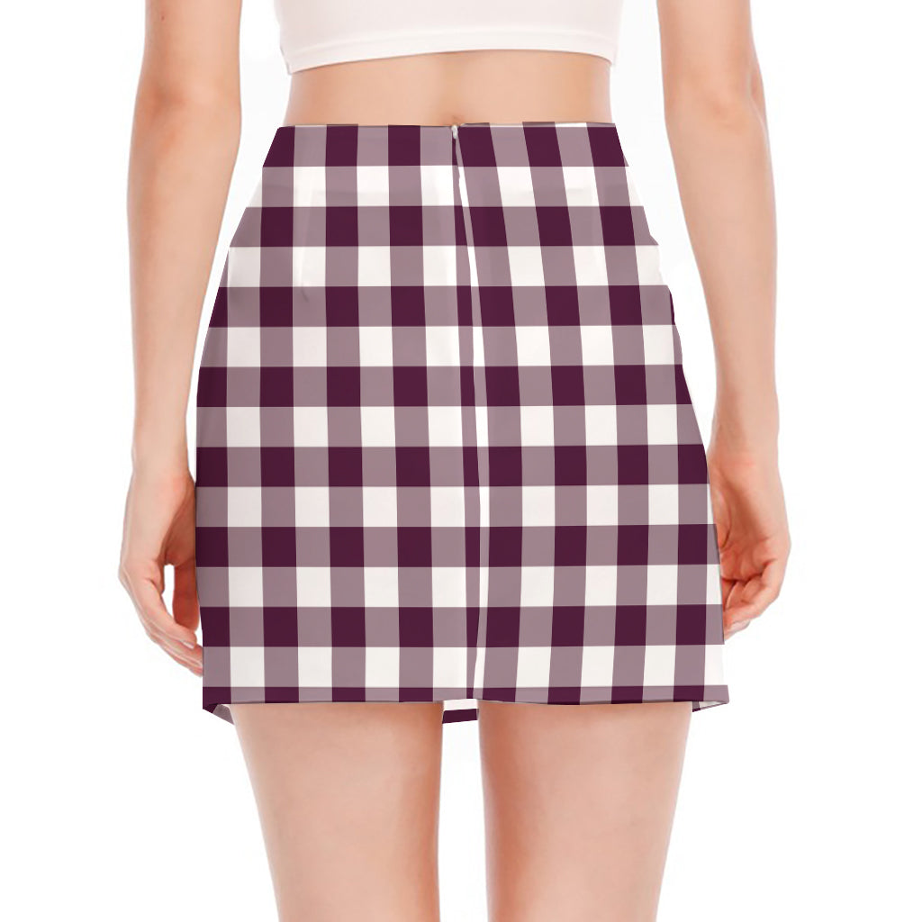 Burgundy And White Check Pattern Print Side Slit Mini Skirt