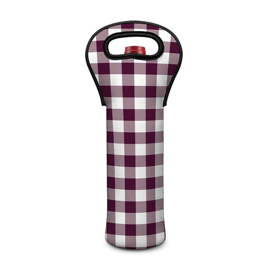 Burgundy And White Check Pattern Print Single Neoprene Wine Tote