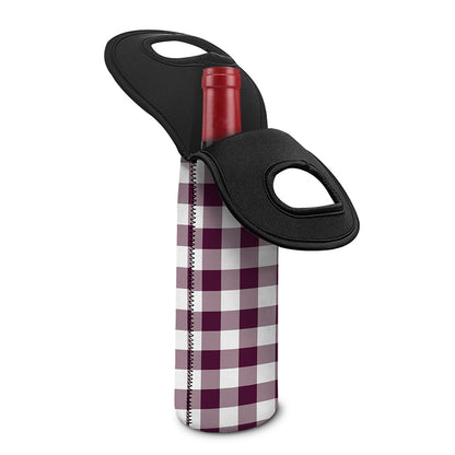 Burgundy And White Check Pattern Print Single Neoprene Wine Tote