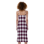 Burgundy And White Check Pattern Print Slim Fit Midi Cami Dress