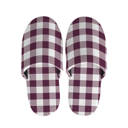 Burgundy And White Check Pattern Print Slippers