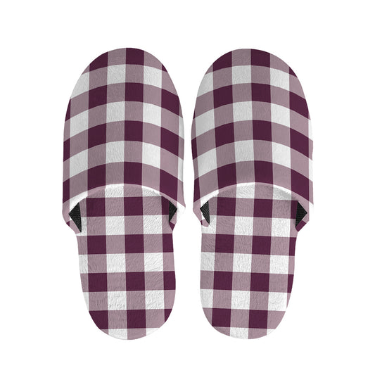Burgundy And White Check Pattern Print Slippers