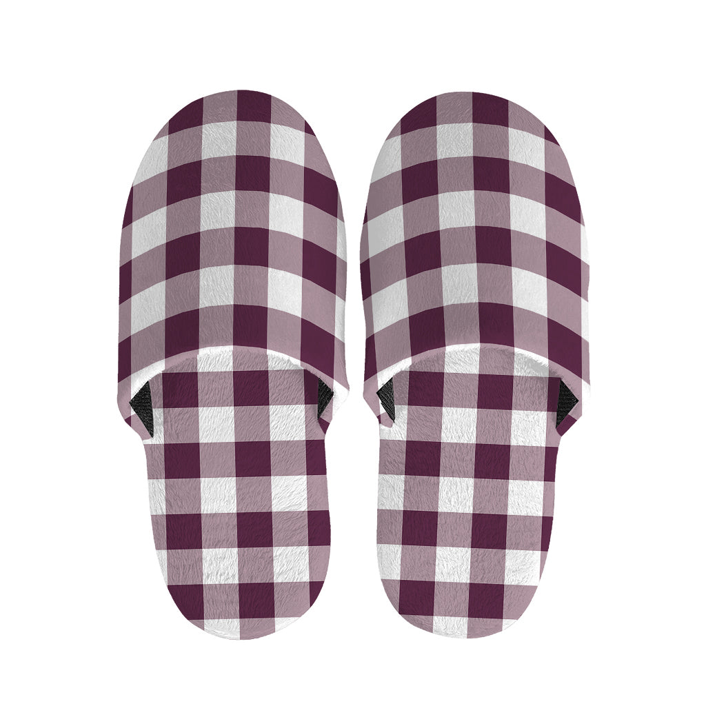 Burgundy And White Check Pattern Print Slippers