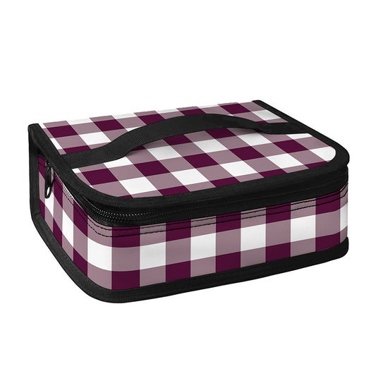 Burgundy And White Check Pattern Print Small Lunch Bag