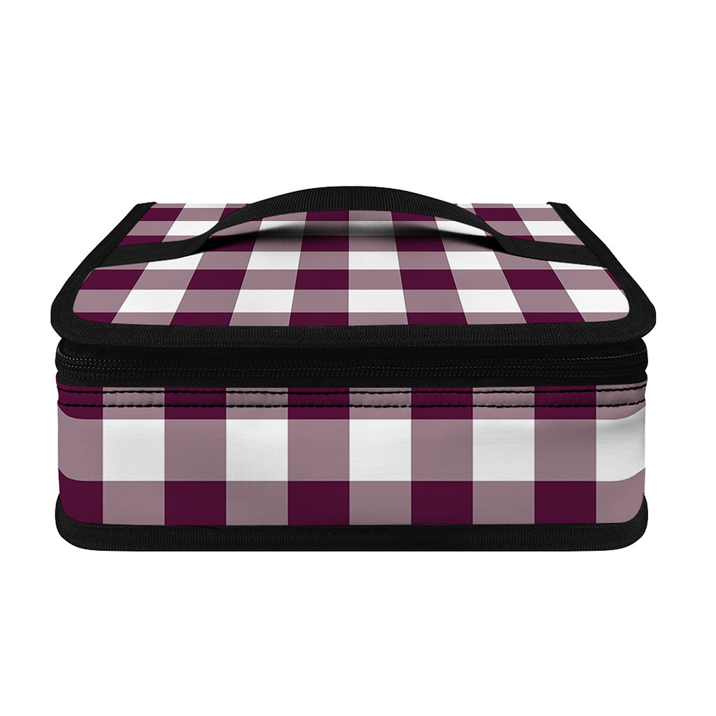 Burgundy And White Check Pattern Print Small Lunch Bag
