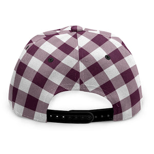 Burgundy And White Check Pattern Print Snapback Cap