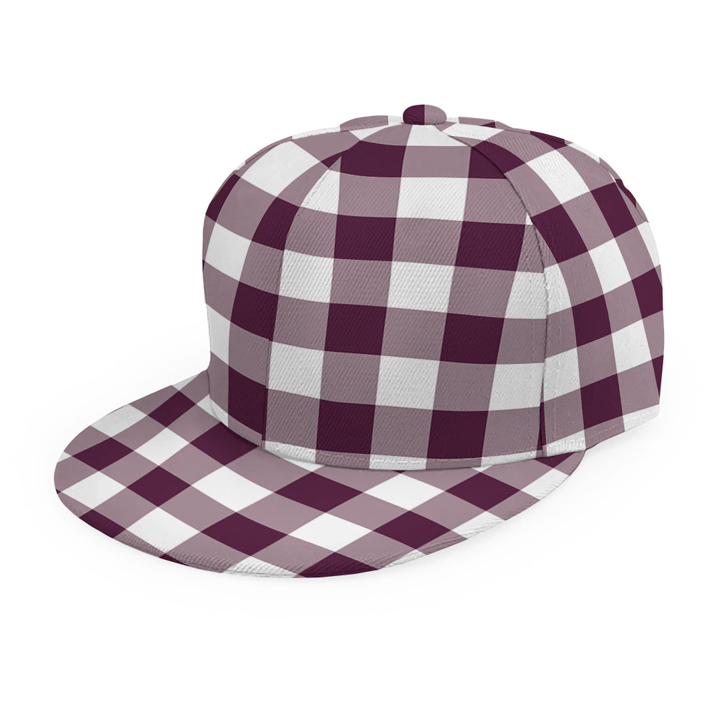 Burgundy And White Check Pattern Print Snapback Cap