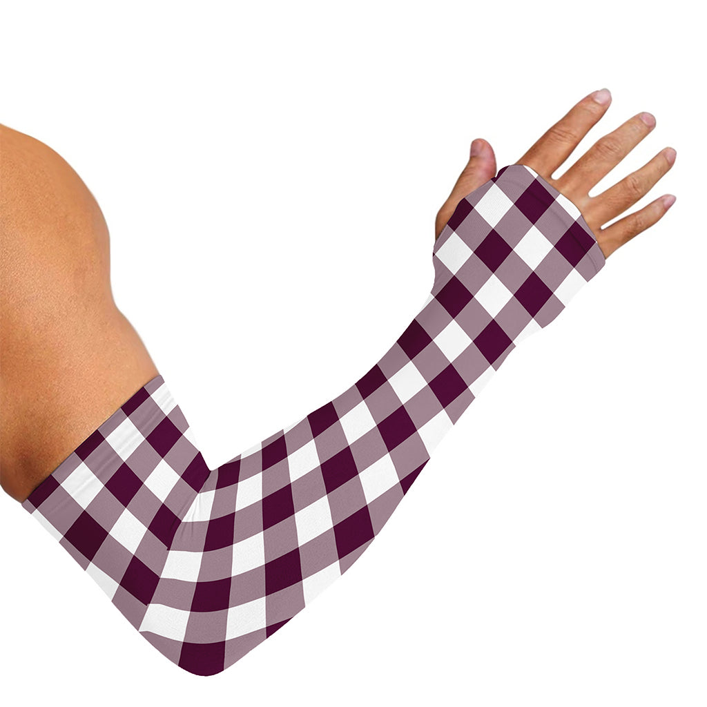 Burgundy And White Check Pattern Print Sun Protection Arm Sleeves