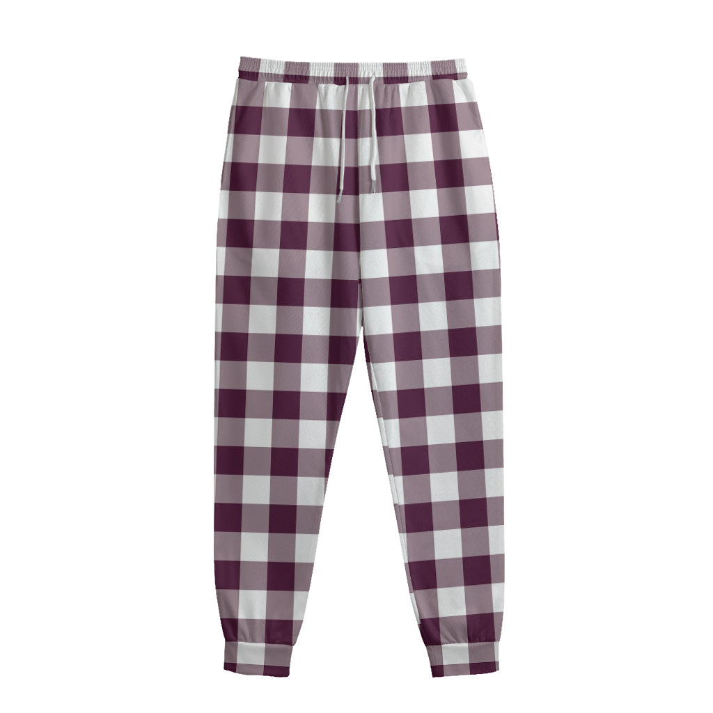 Burgundy And White Check Pattern Print Sweatpants