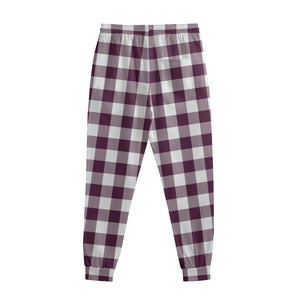 Burgundy And White Check Pattern Print Sweatpants