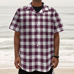 Burgundy And White Check Pattern Print Textured Short Sleeve Shirt