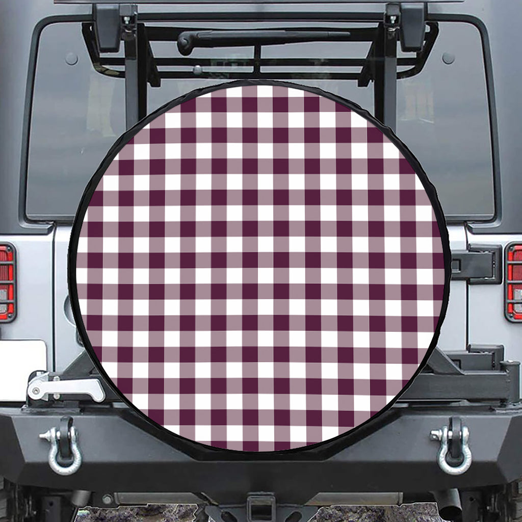 Burgundy And White Check Pattern Print Tire Cover