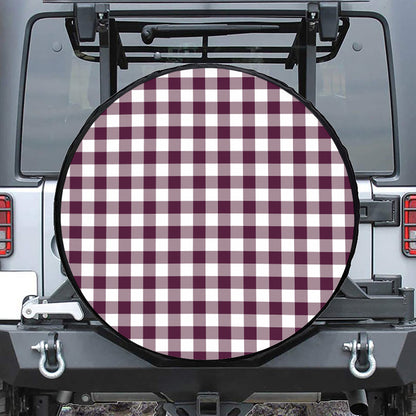 Burgundy And White Check Pattern Print Tire Cover