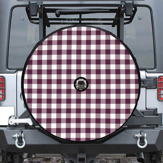 Burgundy And White Check Pattern Print Tire Cover With Camera Hole