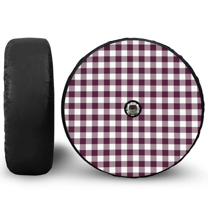 Burgundy And White Check Pattern Print Tire Cover With Camera Hole