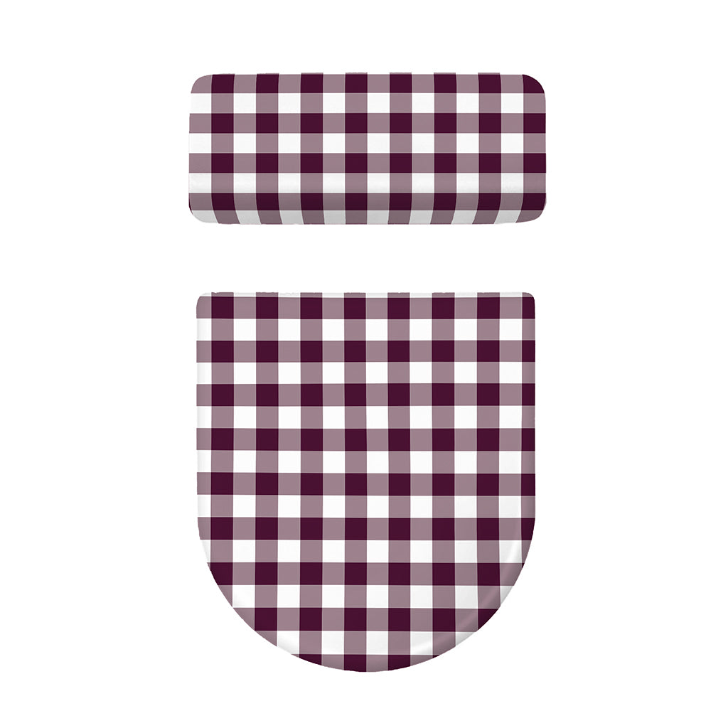 Burgundy And White Check Pattern Print Toilet Lid And Tank Cover Set