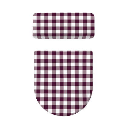 Burgundy And White Check Pattern Print Toilet Lid And Tank Cover Set