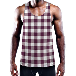 Burgundy And White Check Pattern Print Training Tank Top