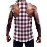 Burgundy And White Check Pattern Print Training Tank Top