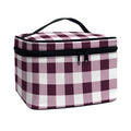 Burgundy And White Check Pattern Print Travel Makeup Bag