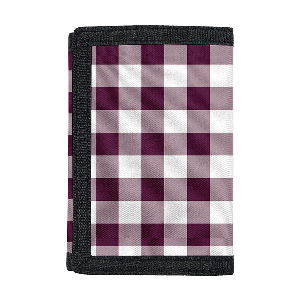 Burgundy And White Check Pattern Print Trifold Wallet