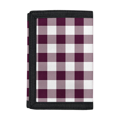 Burgundy And White Check Pattern Print Trifold Wallet