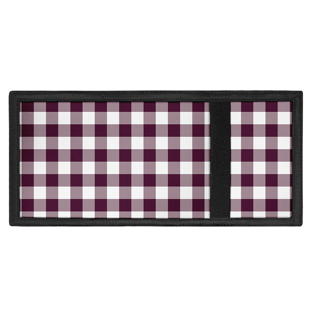Burgundy And White Check Pattern Print Trifold Wallet