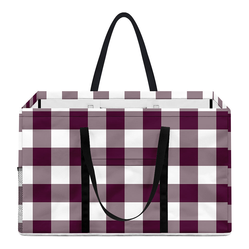 Burgundy And White Check Pattern Print Utility Tote Bag