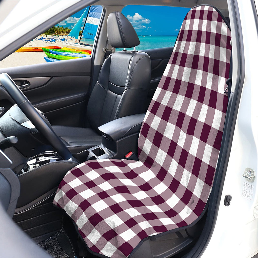 Burgundy And White Check Pattern Print Waterproof Car Seat Cover