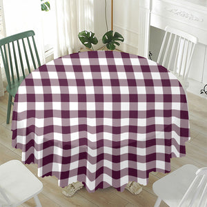 Burgundy And White Check Pattern Print Waterproof Round Tablecloth