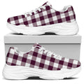 Burgundy And White Check Pattern Print White Chunky Shoes