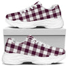 Burgundy And White Check Pattern Print White Chunky Shoes